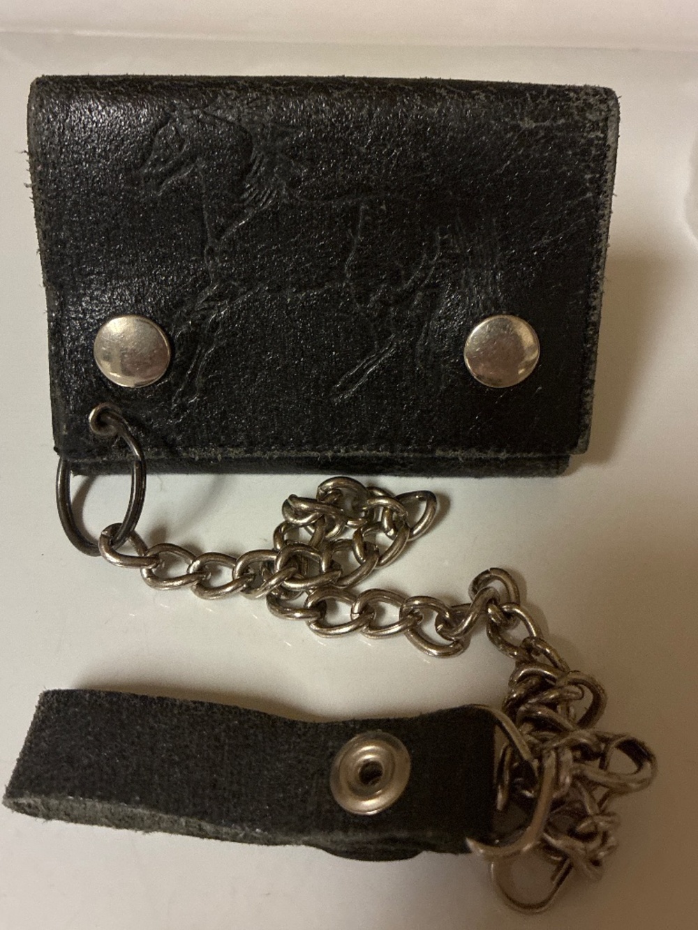 Western Horse Embossed Genuine Leather Tri Fold With Chain And belt Clip Snap